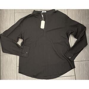 Coofandy Black Henley Shirt Size Large Cotton/Hemp Blend Lightweight Breathable
